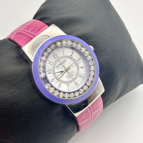Strada Crystal Dial Pink Bangle 34mm Women’s Quartz Watch Working - Picture 3 of 8